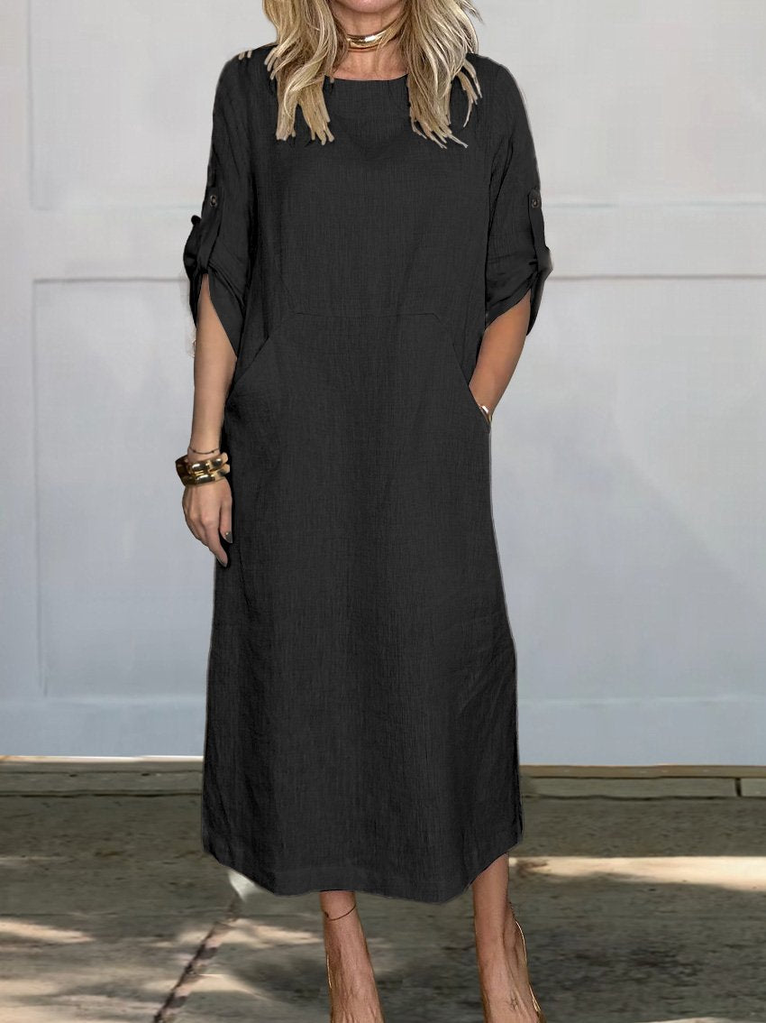 Simple Linen V Neck Summer Dress for Women