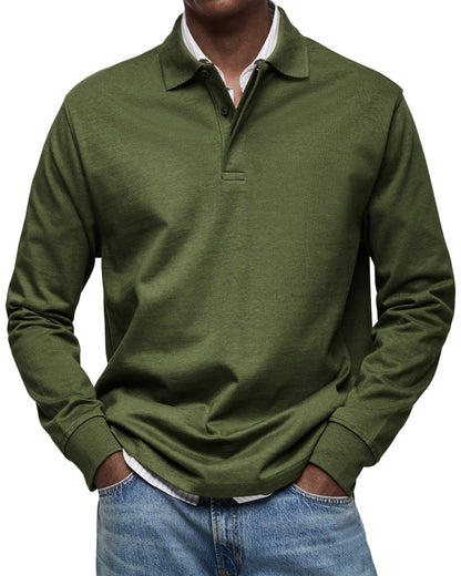 Men's Polo Shirt Long-Sleeve Button Placket Collar