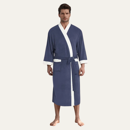 Men's Lightweight Spa Bathrobe Kimono Soft Cotton Beige
