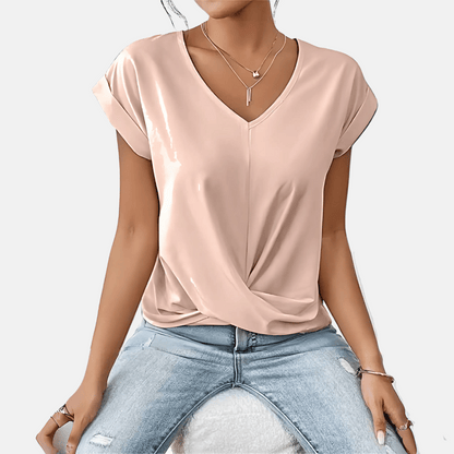 Women's V-Neck Blouse Draped Hem