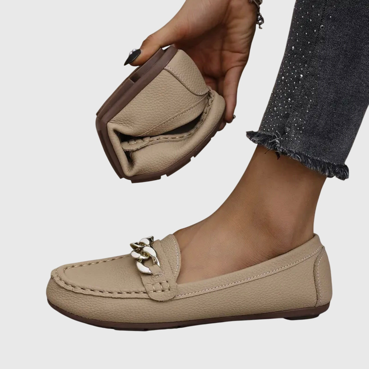 Comfortable Women's Slip On Loafers with Metallic Accent