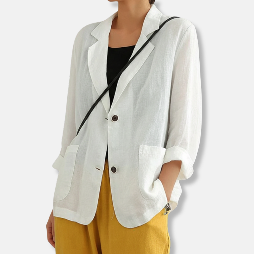 Linen Blend Relaxed Fit Blazer Beige