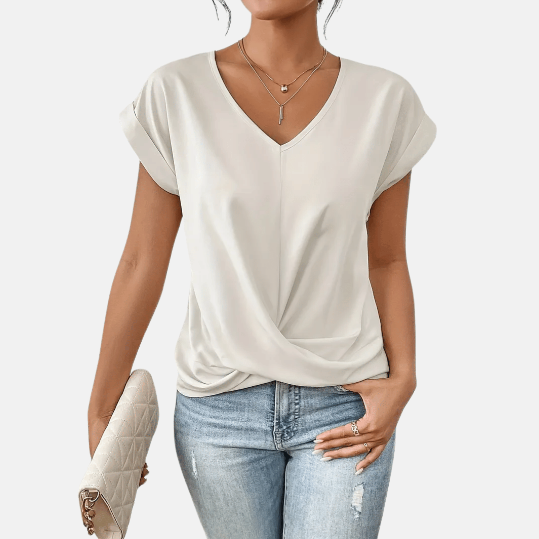 Women's V-Neck Blouse Draped Hem