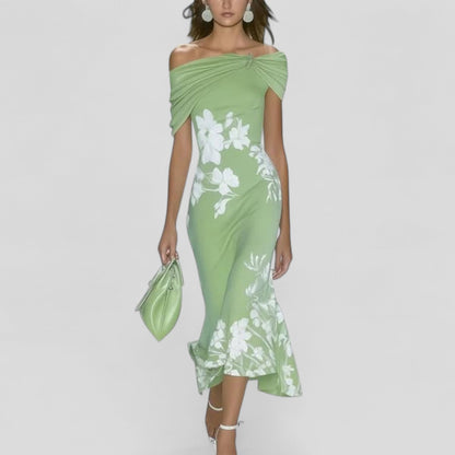Women's Vintage Floral Cold Shoulder Midi Dress - VibreMode