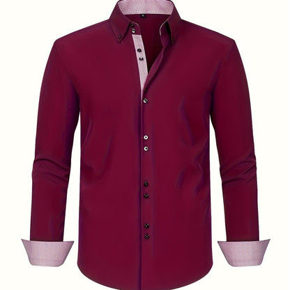 Men's Long Sleeve Button Down Shirt Contrast Trim