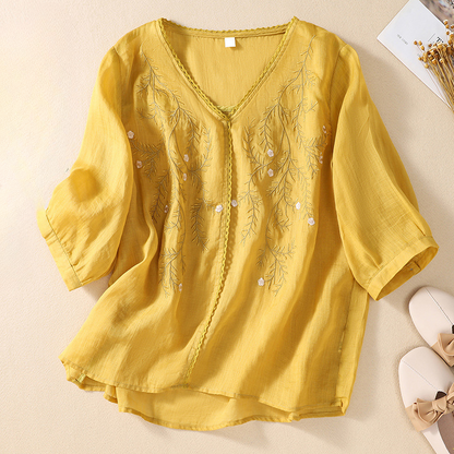 Women's V-Neck Linen Blouse