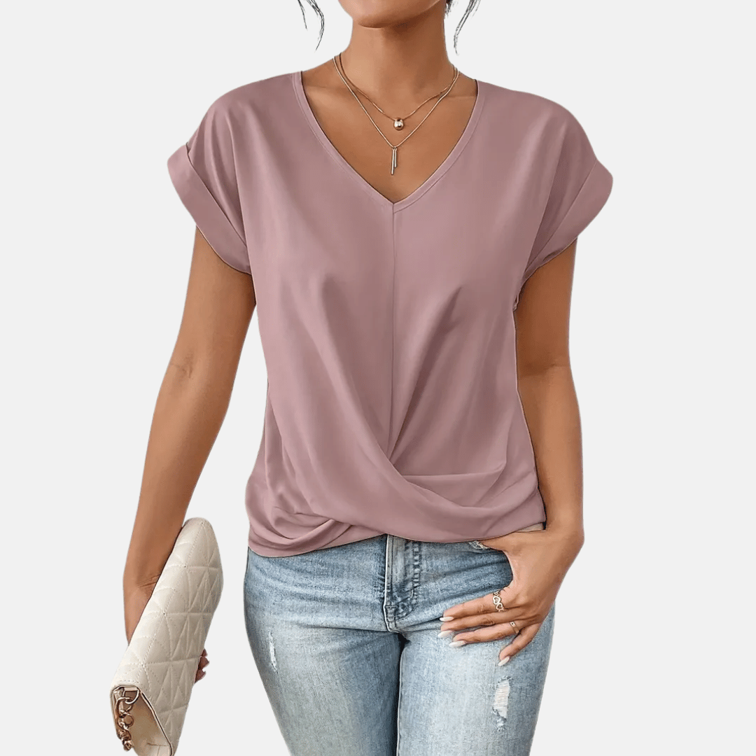 Women's V-Neck Blouse Draped Hem