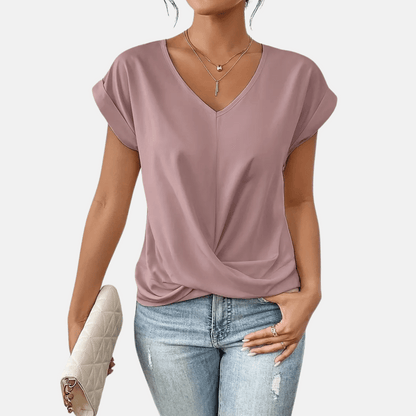 Women's V-Neck Blouse Draped Hem