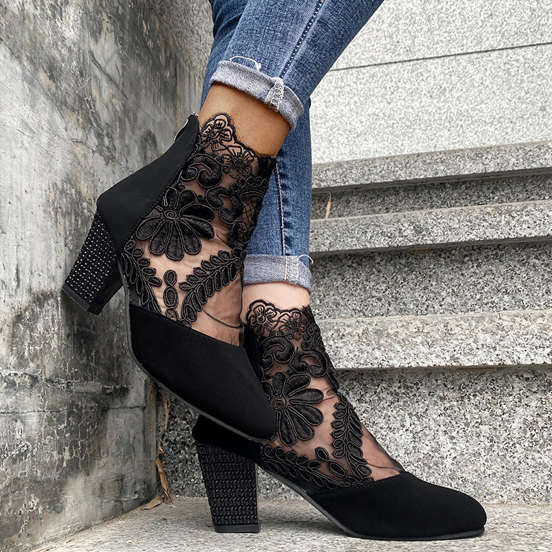 Comfortable Low Heel Women's Ankle Boots with Lace Detail
