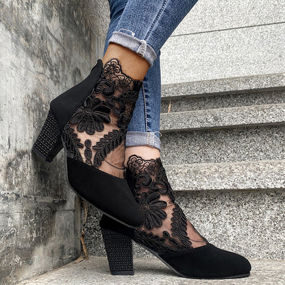 Comfortable Low Heel Women's Ankle Boots with Lace Detail