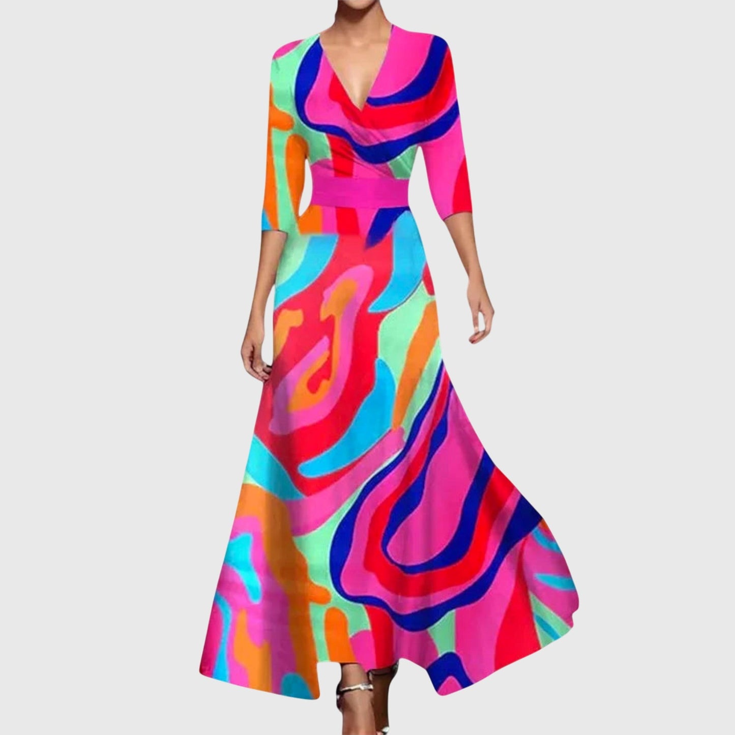 Beautiful Floral V Neck Long Maxi Dress