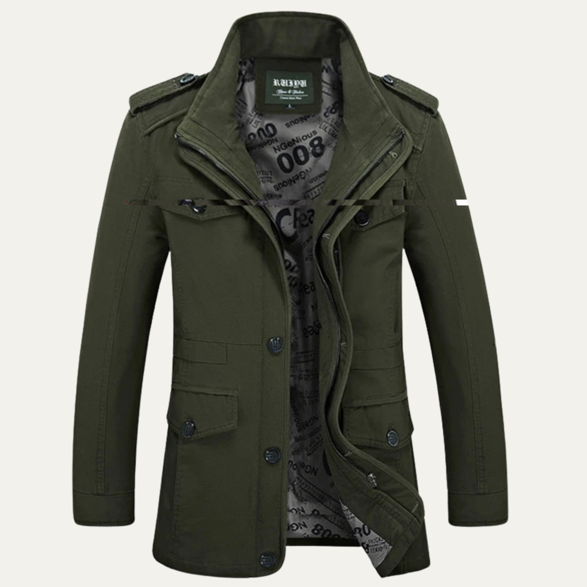 Mens Casual Trench Coat Long Military Style Jacket