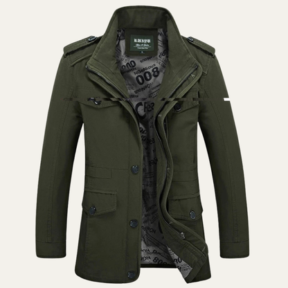 Mens Casual Trench Coat Long Military Style Jacket