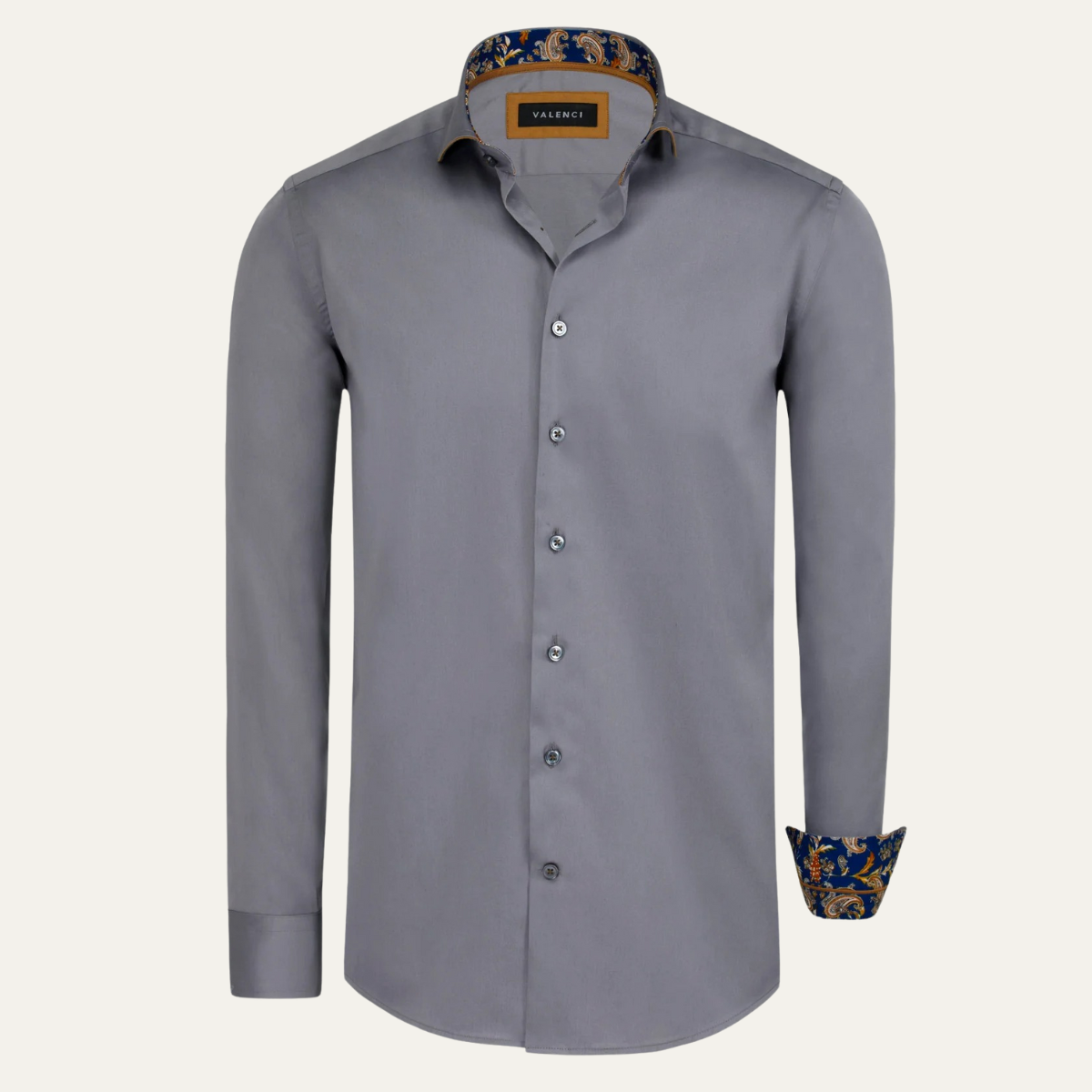 Men's Cotton Satin Dress Shirt Long Sleeve Gray - VibreMode
