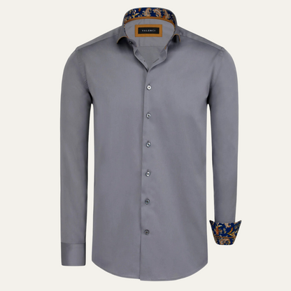 Men's Cotton Satin Dress Shirt Long Sleeve Gray - VibreMode