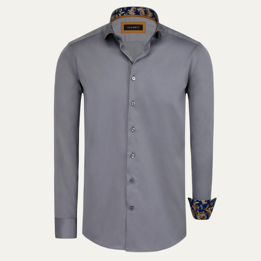Men's Cotton Satin Dress Shirt Long Sleeve Gray - VibreMode