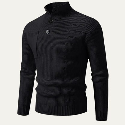 Men's Knitted Sweater Stand Collar Button Front