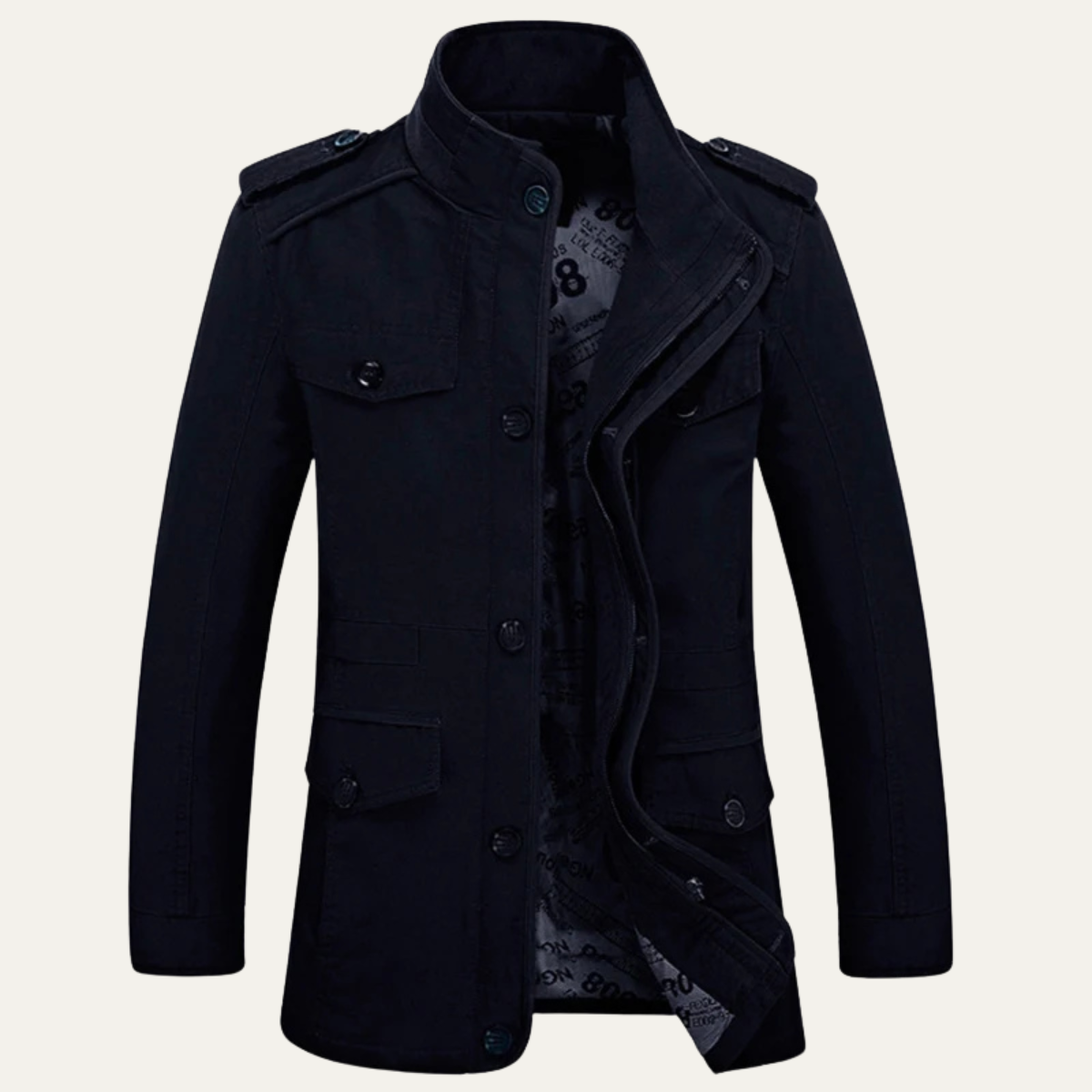 Mens Casual Trench Coat Long Military Style Jacket