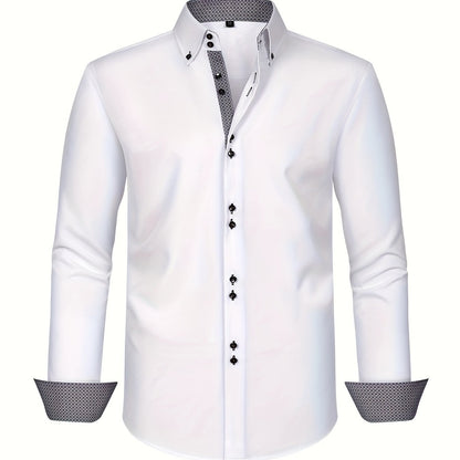 Men's Long Sleeve Button Down Shirt Contrast Trim