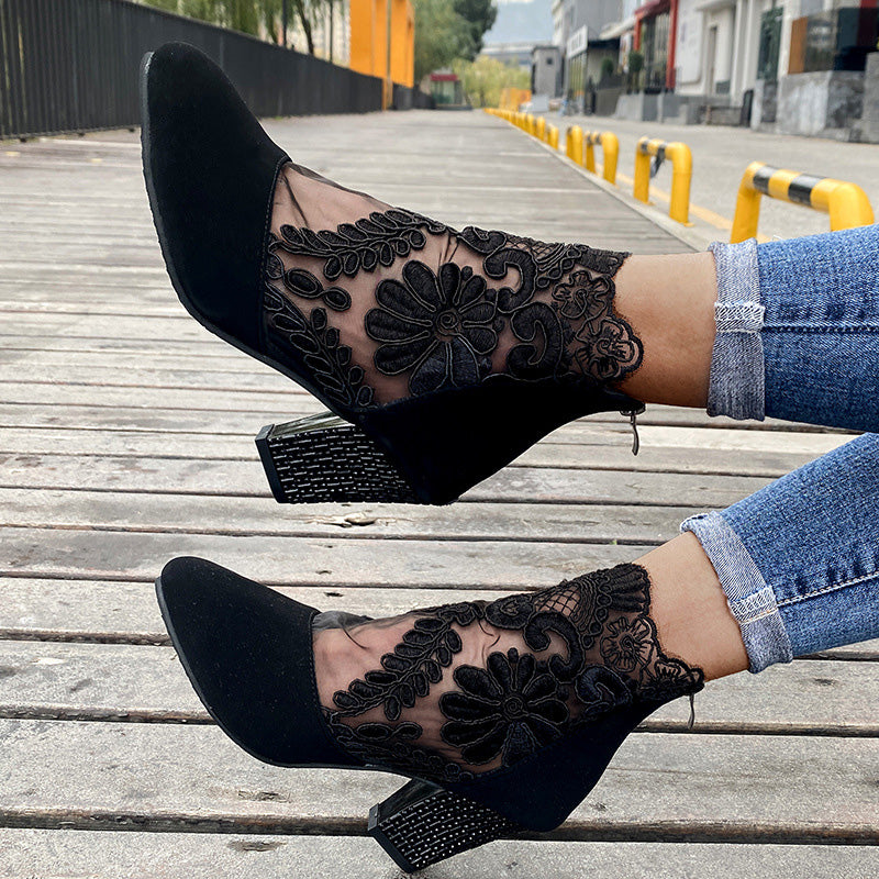 Comfortable Low Heel Women's Ankle Boots with Lace Detail