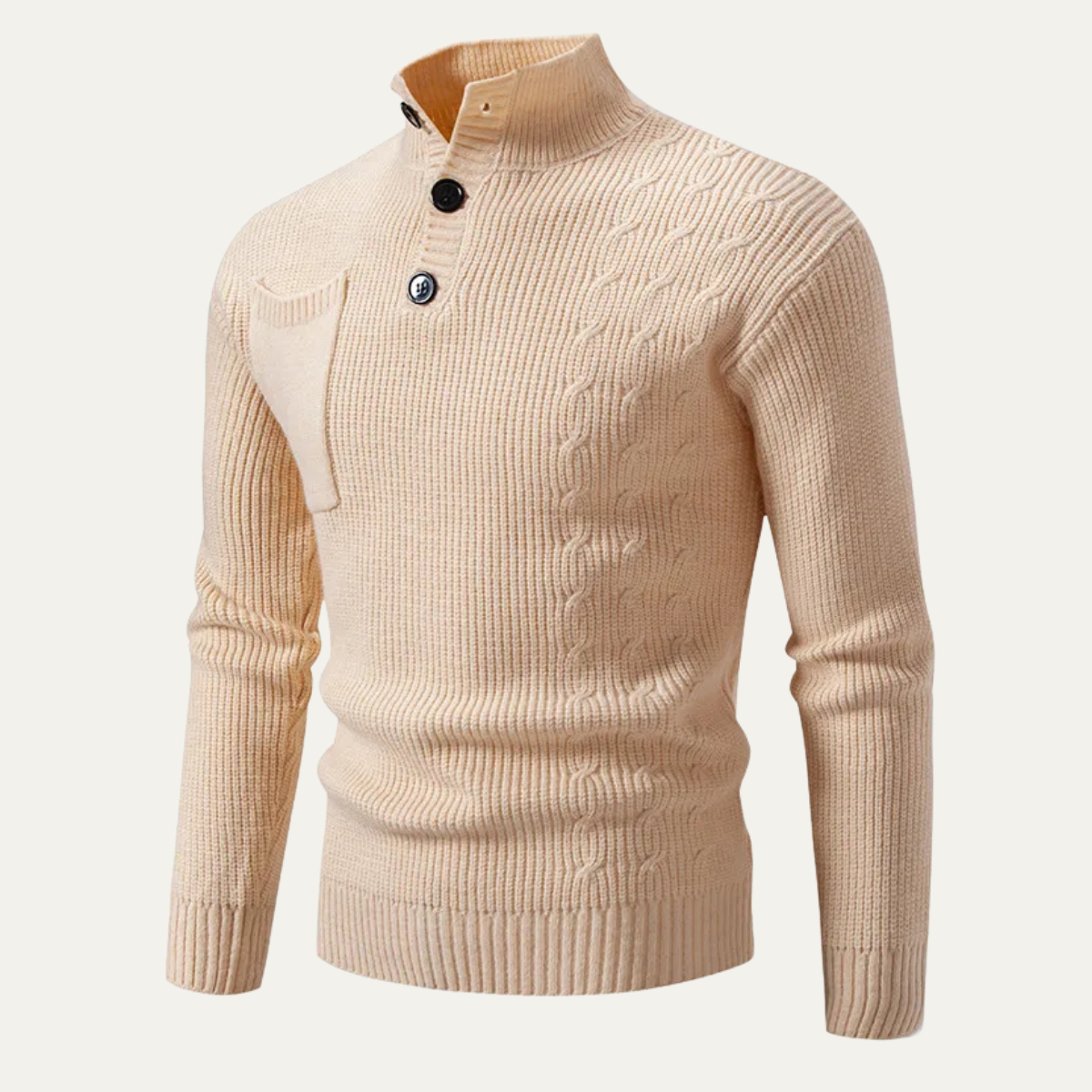Men's Knitted Sweater Stand Collar Button Front