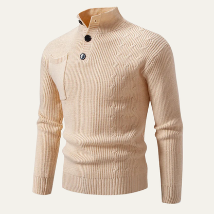 Men's Knitted Sweater Stand Collar Button Front