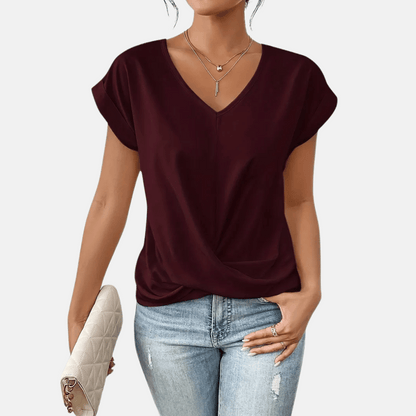 Women's V-Neck Blouse Draped Hem
