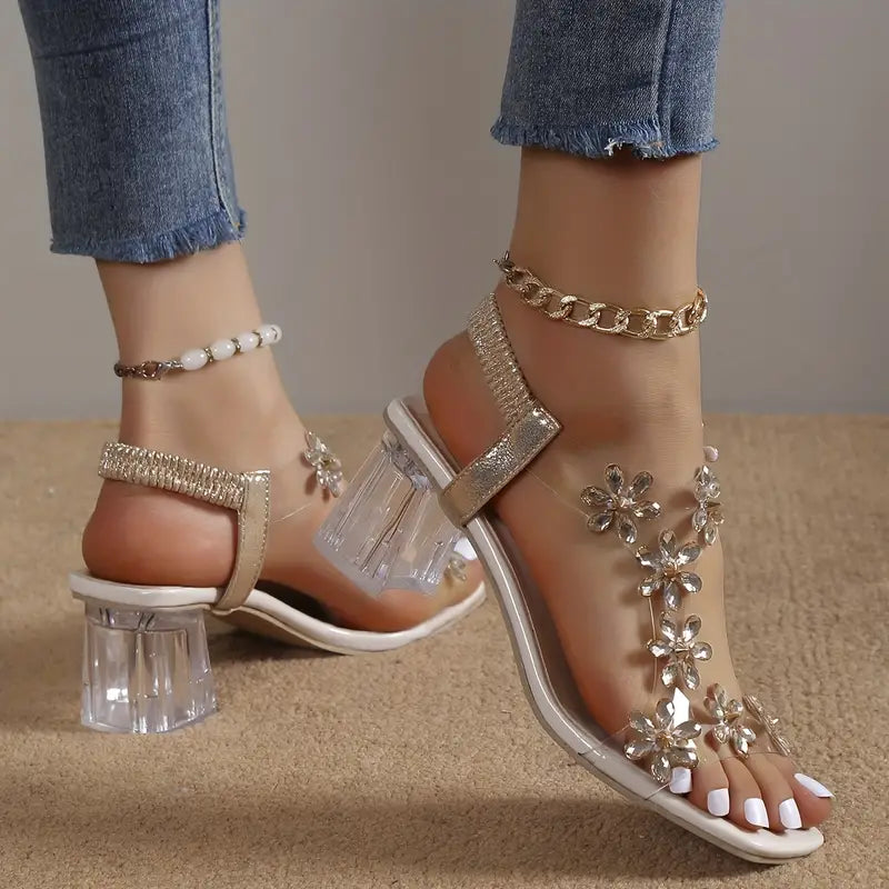 Elegant Women's Glitter Block Heel Sandals