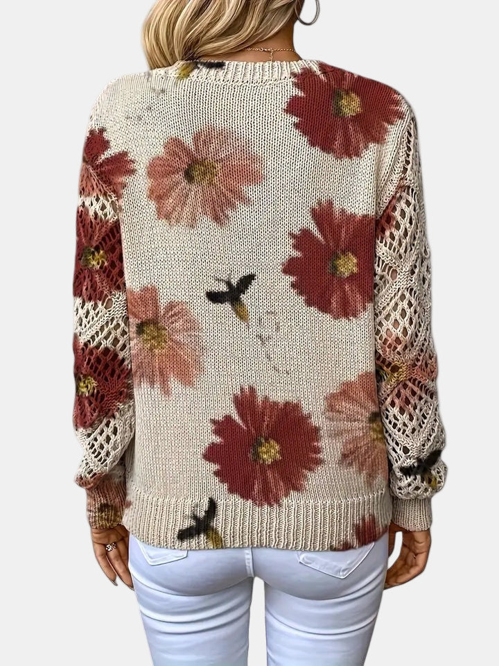 Women's V-Neck Sweater Floral Knit Pattern