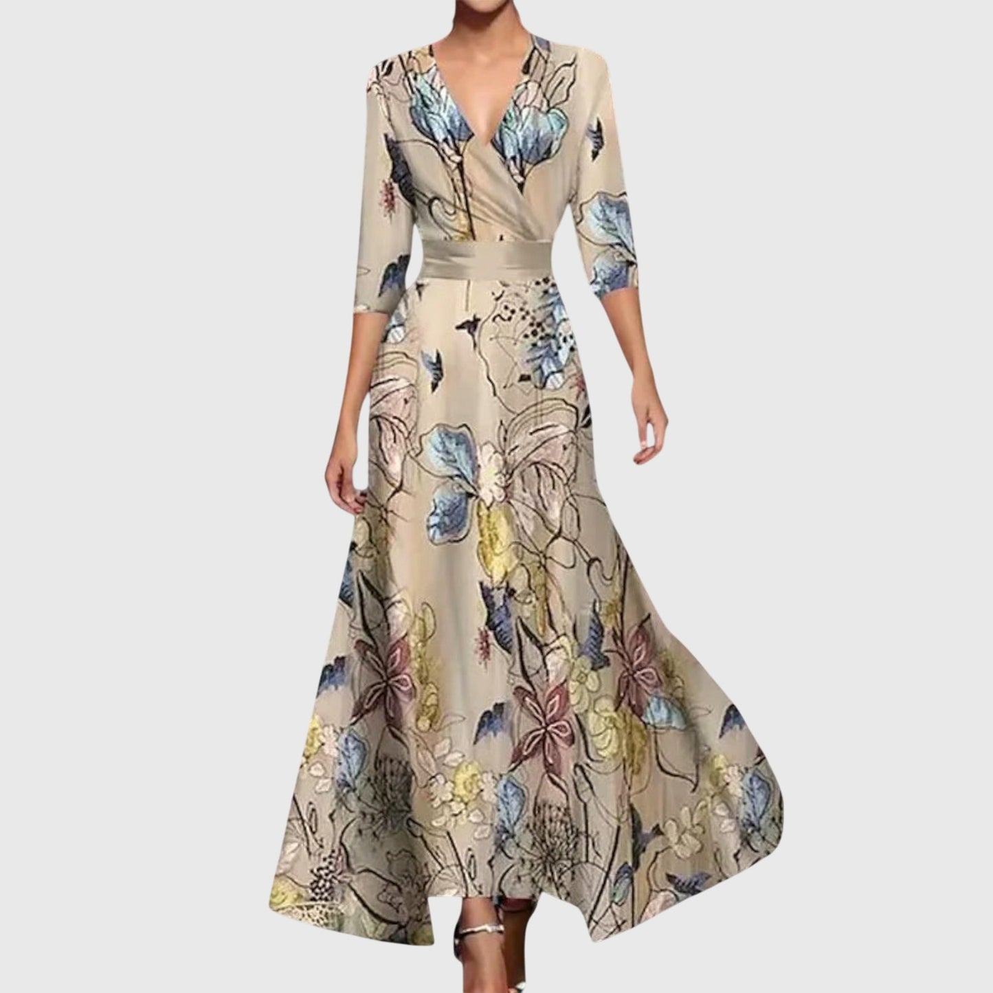 Beautiful Floral V Neck Long Maxi Dress