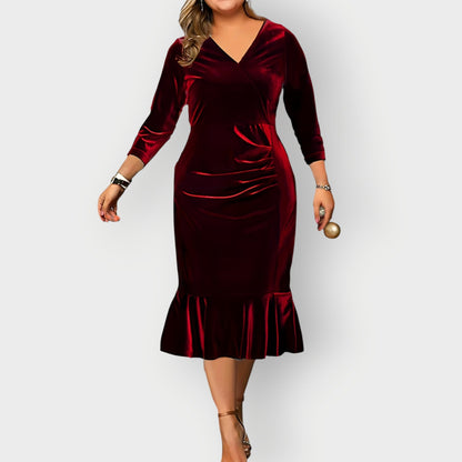 Elegant Velvet Flared Midi Dress