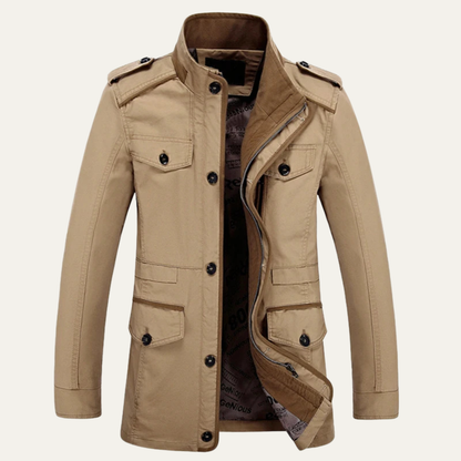 Mens Casual Trench Coat Long Military Style Jacket - VibreMode