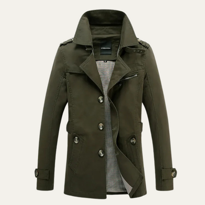 Men's Double Breasted Trench Coat Classic Wool