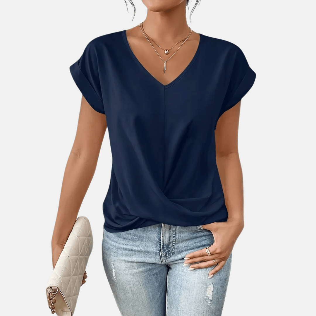 Women's V-Neck Blouse Draped Hem