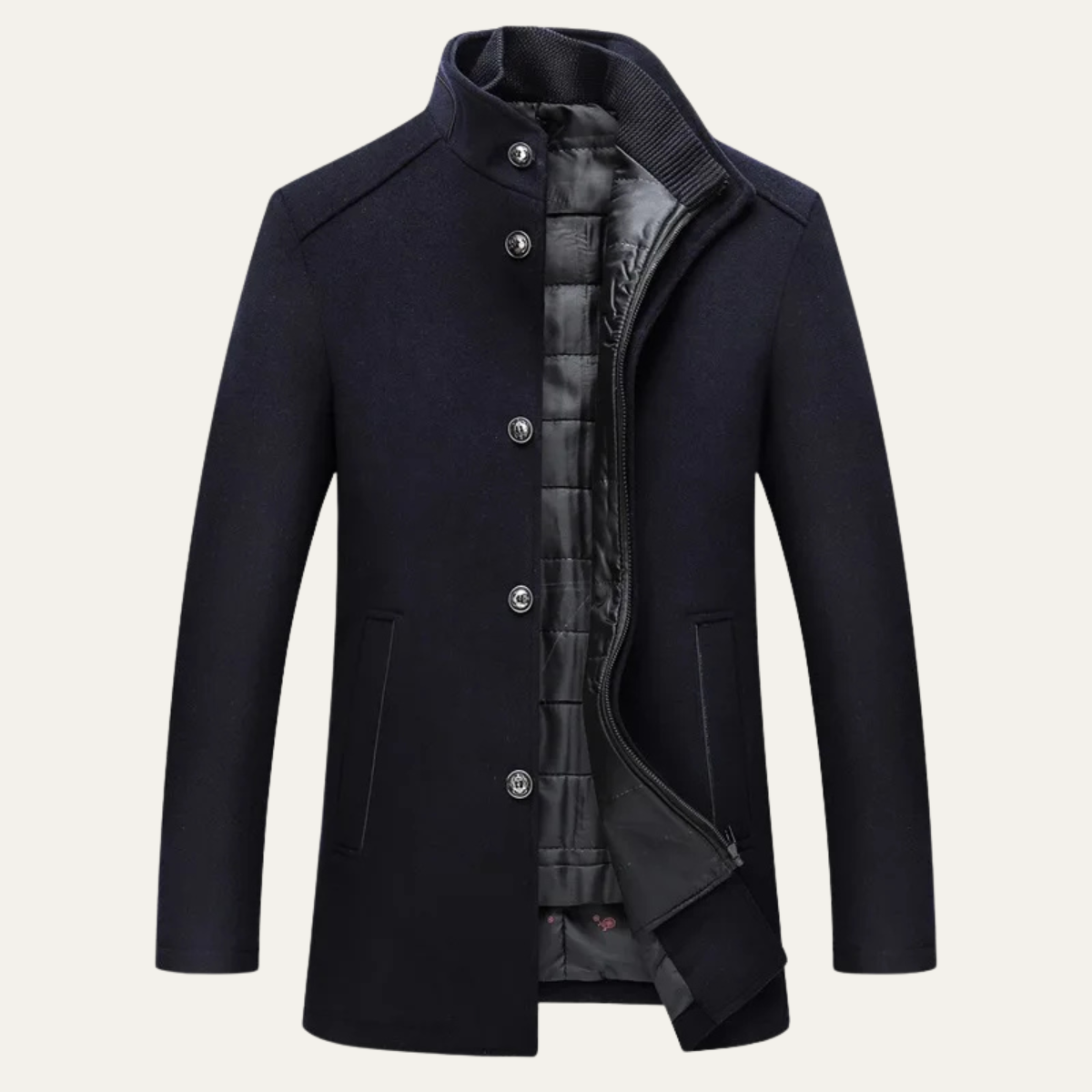 Men's Wool Blend Button Up Coat Warm Lining