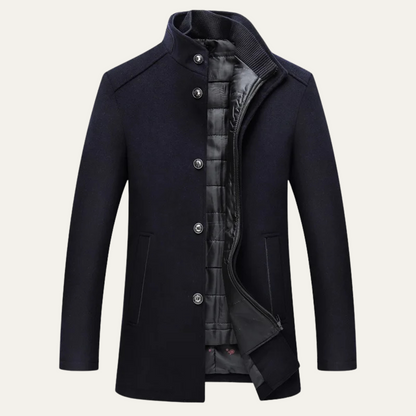Men's Wool Blend Button Up Coat Warm Lining