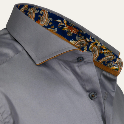 Men's Cotton Satin Dress Shirt Long Sleeve Gray