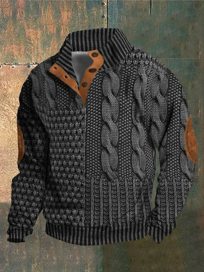 Men's Cable Knit Sweater Button Neck