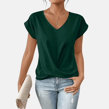 Women's V-Neck Blouse Draped Hem