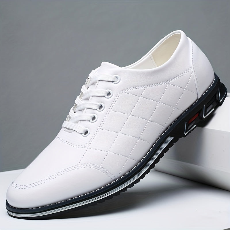 Men's Quilted Lace-Up Shoes Leather Sport Sole Comfortable Black