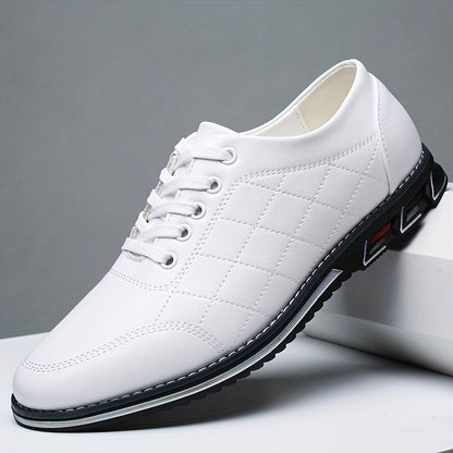 Men's Quilted Lace-Up Shoes Leather Sport Sole Comfortable Black