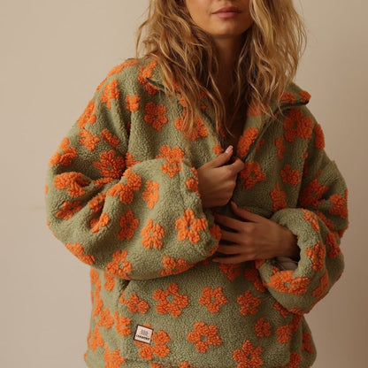 Women's Quarter-Zip Floral Sweater