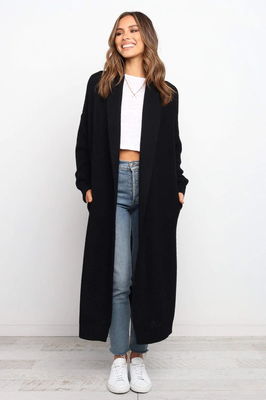 Women's Longline Cardigan Soft Knit Open Front Ribbed Cuffs