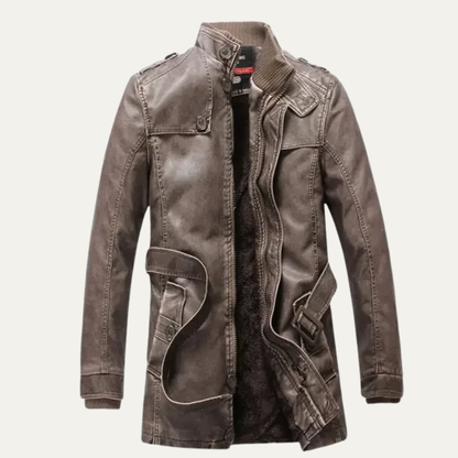 Men's Vintage Leather Jacket Thick Fleece Lined