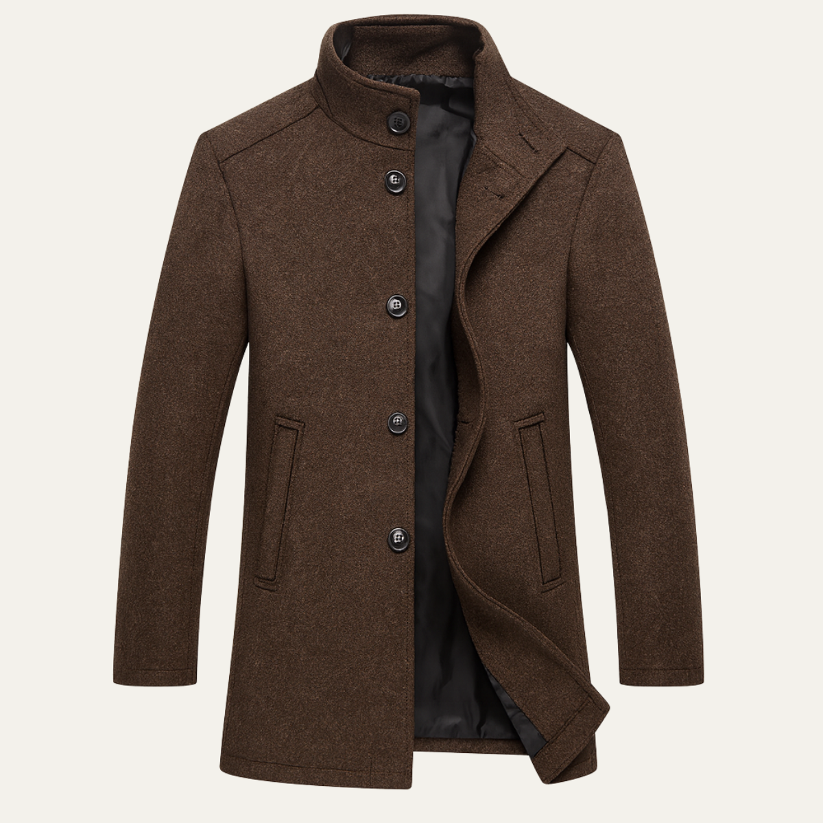 Men's Wool Blend Button Up Coat Warm Lining - VibreMode