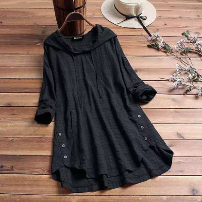 Women's Plaid Hoodie Dress Comfortable - VibreMode