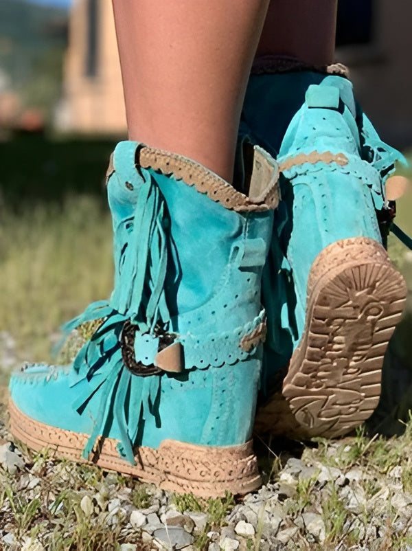 Tassel Leather Ankle Boots