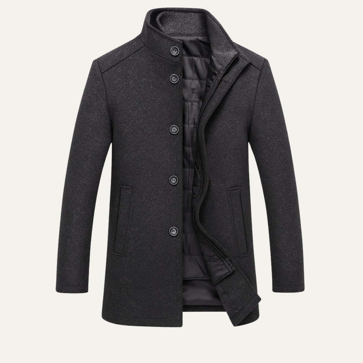 Men's Wool Blend Button Up Coat Warm Lining