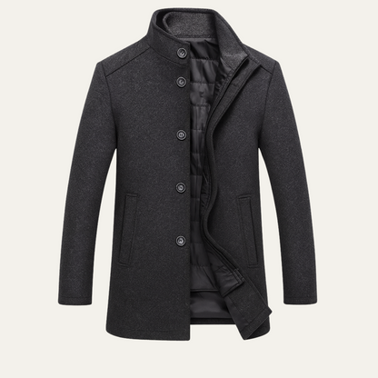 Men's Wool Blend Button Up Coat Warm Lining