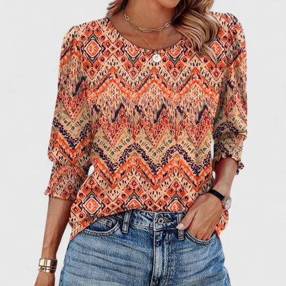 Women's Crew Neck Smocked 3/4 Sleeve